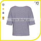 Latest All Over Stripe Designs Round Neck Casual Print Drop Shoulder Half Sleeve T-shirt for Women thumbnail-3