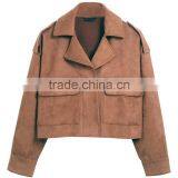Basic Suede Fabric Jacket Coat 2017 Vintage Pocket Motorcycle Jacket Short Autumn Winter Jacket thumbnail-3