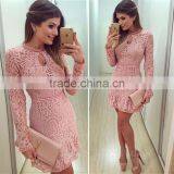 the Latest Autumn Women Long Sleeve Lace Dress Cocktail Mini Dress thumbnail-4