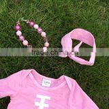 Girl Kids Romper Football Romper Girls Pink Romper With Headband and Necklace thumbnail-2
