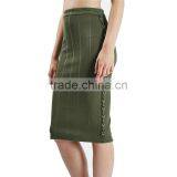 2017 OEM Ladies Fashion Midi Tube Khaki Skirt With Side Metal Detrails thumbnail-2