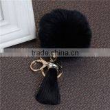 Custom Gold Plated Black Angora Pom Pom Ball Rayon Tassel Custom Keychain thumbnail-2
