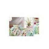 Home Bedroom Red and Green Floral Decorative Flat Queen Size 100 Cotton Bedding Set