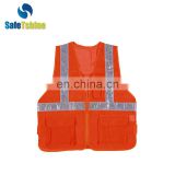 Cheap high visibility security reflective safety vest with pockets