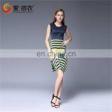 Cheap Fashion Women Clothing Side Slip Sweet Short Pleated Jiont Stripe Dress Slit up Dress thumbnail-2