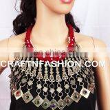 Afghani Ethnic Boho Gypsy Necklace Vintage Tribal Kuchi Necklace - Belly Dance Costume 1960s Ethnic Statement Necklace thumbnail-1