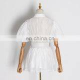 TWOTWINSTYLE Chiffon Patchwork Embroidery Lapel Collar Lantern Sleeve High Waist Loose Slim Shirt Female thumbnail-2