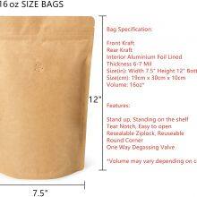 Natural Kraft Paper Vertical Zipper Bag Bag of Coffee, With One-way Skim Valve (50 oz / 1.1 Pounds per 454-500 Grams) thumbnail-3