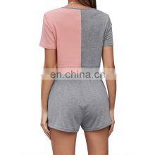 Производитель может сделать индивидуальный логотип. Новая летняя и весенняя женская спортивная повседневная брючная костюм из двух частей с круглым воротником thumbnail-3