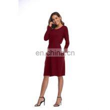 Manufacturers Wholesale Dress Drawstring Waist Solid Color Pocket Long-sleeved Dress thumbnail-4