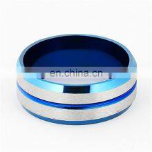 Men's Fashion 8MM Silver Brushed Ladder Edge Stainless Steel Ring Blue Groove Matte Men Wedding Ring thumbnail-4