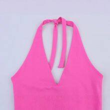2025 New European and American Fashion Hanging Neck Collar Splicing Dress thumbnail-4