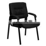 Black Leather Guest/Reception Chair With Black Frame Finish Quality Choice thumbnail-1