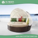 Cheap rattan garden furniture conversion sofa sunbed round sectional outdoor wicker rattan sofa bed with canopy