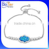 Hotsale Wholesale Blue White Pink Opal Adjustable Hamsa Hand Tennis Bracelet ,925 Sterling Silver Hand Of Fatima Bracelet