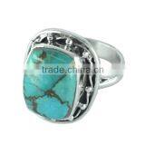 925 Sterling Silver Cabochon Copper Turquoise Gemstone Ring Jewelry