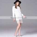 New 2016 Woman OL Casual Suits Female Long Sleeve Blouse Short Skirt Two-Pieces Set Hollowed Lace Patched thumbnail-2