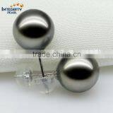 Perfect Round Unique Design 10-11 Black Tahiti Jewel Women Natural Pearl Earring thumbnail-2