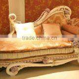 French Elegant Style Wooden Living Room Chaise Lounge/ Antique Purple Fabric Carving Reclining Chair thumbnail-5