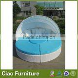 Beach Sun Bed Outdoor Rattan Round Daybed Black Wicker With Canopy thumbnail-3