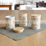 Can Shape Ceramic Jar With Wooden Lid, Ceramic Canister With Decal Printing thumbnail-1
