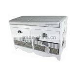 Wooden Storage Bench Seat With Wicker/Wooden Drawers thumbnail-1