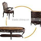 Exquisite French Classic Wood Veneer Marquetry Inlay Dining Table for Six People With Floral Upholstery Armchair Set BF12-03274c thumbnail-2