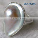 Fashion Lady Pearl Ring Silver Golden Ring Tahitian Pearl Ring thumbnail-4