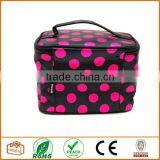 Double Layer Cosmetic Bag Black With Pink Dot Travel Toiletry Cosmetic Makeup Bag Organizer With Mirror thumbnail-2