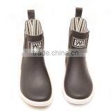 Black Upper White Outsole no Lace Ankle Low Short Rain Wellies Waterboots Overboots Gumboots Rubber Boot thumbnail-2
