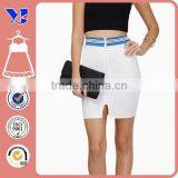 Pinstripe Wasit Front Zipper Short White Tight Heritage Skirts thumbnail-1