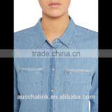 2016 New Arrival Ladies Long Sleeve Blue Denim Shirt OEM Service thumbnail-4