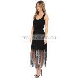 Ladies New Model Dress & Ladies Fashion Lace Dresses Black With Tassel thumbnail-3