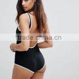 MGOO Fashion Manufacturing Custom Made Cut Back One Piece Swimsuit Printing Logo Swimwear White Piping thumbnail-2