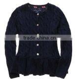 Latest Children Girls Cable Knit Ruffle Buttom Down Long Cardigan Sweater thumbnail-4