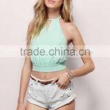 Chiffon Front Row Crop Top With Halter Neck Wholesale Women Tops thumbnail-2