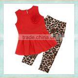 2017 Children Clothing Sets Red Tunic Flower Decorate Top Leopard Print Ceramic Fiber Clothing thumbnail-1
