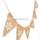 Winter Christmas Shabby Snowflake Snow Hessian Burlap Decoration Banner Bunting thumbnail-1