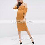 Anly Bandeau Neckline Design Fluted Sleeves Zip Back Fastening Midi Dress thumbnail-2