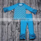 Yawoo Big Promotion Wholesale Blue Cotton Outfits Toddler Girl Set Clothing