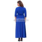 Hanna Nikole Women's Solid Color Plus Size 3/4 Sleeve V-Neck Blue Evening Party Dress HN0023-3 thumbnail-5