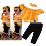 Girls Summer Outfit Toddler Yellow Tops + Black Pants Set Spring Summer Clothing for 1-6T thumbnail-1