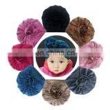 2020 New Sweet Kids Velvet Indian Turban Hats Cap Shiny Big Flower Beads Hat thumbnail-2