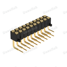 Dnenlink 2.54mm Pitch Dual Row H4.0mm Plane Contact Right Angle Female Header DIP Type PogoPin Header With Peg thumbnail-4