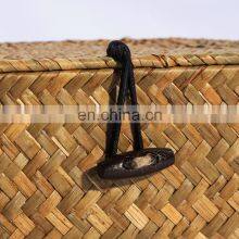 HBK Three Piece Set With Lid Square Handmade Natural Seagrass Storage Box for Sundries thumbnail-4