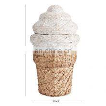 European Style Natural Water Hyacinth Ice Cream Cone Hamper Laundry Storage Basket With Lid Best Price Vietnam Supplier thumbnail-5