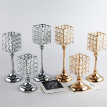 Luxury Gold Plate Crystal Candle Cup Metal Iron Square Pillar Candlestick Candle Holder Party Dinner Table Decorative thumbnail-2