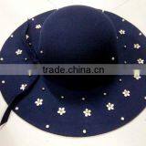 Fashion Women Flower Pearl Beaded Large Brim Trilby Fedora Hats With Ribbon thumbnail-5