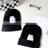 Star Same Style Cute Cat Pattern Rolled Brim Acrylic Knitted Cap for Man thumbnail-3
