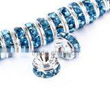 Silver Plated Aquamarine Color #202 Rhinestone Jewelry Rondelle Spacer Beads Variation Color and Size 4mm/6mm/8mm/10mm thumbnail-1